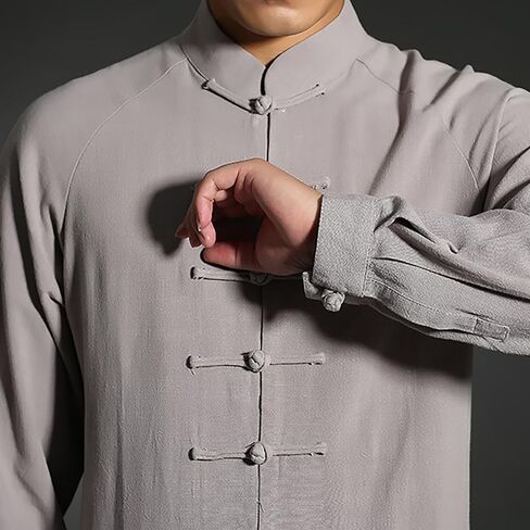 Kung Fu Jacket Tops Martial Arts Long Jersey,Chinese Tang Suit Men Suit Summer Long-Sleeve Clothing(White)(L) in Kuwait