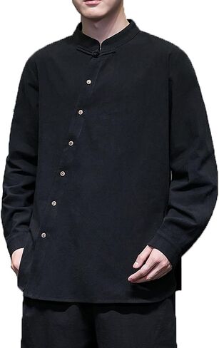Men Traditional Tang Suit Jacket, Mandarin Collar Long Sleeve Jacket, Martial Arts Tai Chi Uniform, Autumn Kung Fu Shirt(White)(L) in Kuwait