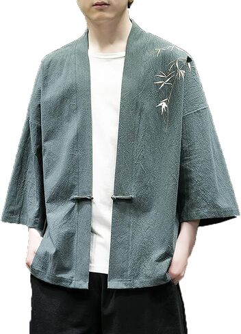 Men Jacket Traditional Tang Suit Tai Chi Kung Fu Button Down Shirt,Summer Men Loose Taoist Robe Embroidered Shirt(Black)(XL) in Kuwait