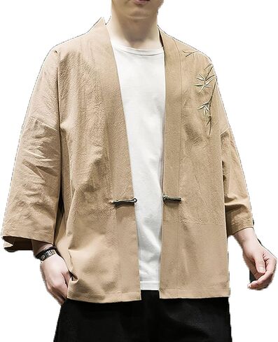 Men Jacket Traditional Tang Suit Tai Chi Kung Fu Button Down Shirt,Summer Men Loose Taoist Robe Embroidered Shirt(Black)(XL) in Kuwait
