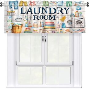 Laundry Room Valance Curtain for Kitchen Window Light Filtering Rod Pocket Small Short Valances for Living Room Bathroom 1 Panel 52x18 Inch in Saudi Arabia