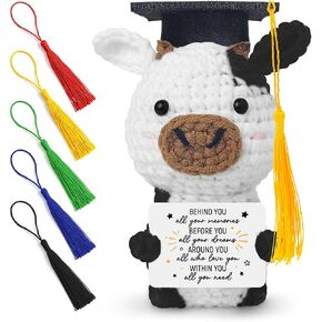 Handmade Crochet Cow Graduation Gift 2026, Positive Mini Cow with Cap & 5 Changeable Tassels, Cute Emotional Support Keepsake for College High School Graduate, Class of 2026 Decorations in Saudi Arabia