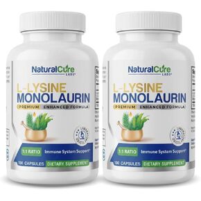 Natural Cure Labs L-Lysine with Monolaurin 600mg 1:1 Ratio, 2 Pack, 200 Capsules in Saudi Arabia