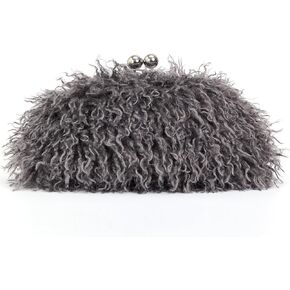 Women Faux Fur Kisslock frame pouch bag winter warm red bag clasp clutch bag with chain crossbody in Kuwait