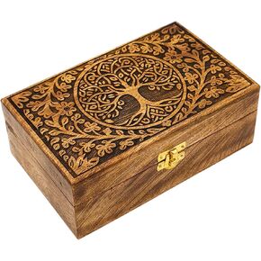 DOLLOND & CO. Handmade Wooden Tree of Life Keepsake Box – Rustic Jewelry & Trinket Organizer for Men & Women | Vintage Storage Box with Brass Fittings & Engraved Design (Tree Of Life Blue Box) in Saudi Arabia
