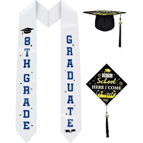 8th Grade Graduation Stole Cap - 2 Pcs Unisex Grad Cap with Sash for Middle School Graduates Gift Class of 2026 in Saudi Arabia