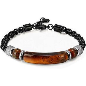 Kim Carrey Italian Tiger's Eye Mens Bracelet Stainless Steel Waterproof, Men's Bracelets Birthday Annivesary Gift for Him in Saudi Arabia