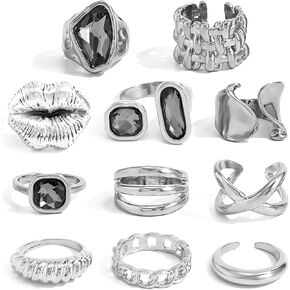 CHICUTIE Silver Kunckle Rings Set for Women, Stackable Chunky Crystal Finger Midi Stacking Rings, Dainty Black Cubic Zirconia Statement Thumb Knuckle Rings Pack Jewelry Gift in Saudi Arabia