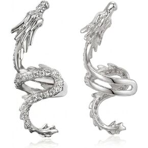 3D Oriental Dragon Ear Cuff Earrings for Women, No Piercing Cubic Zirconia Dragon Wrap Around Ear Clip, Statement Gothic Mythical Ear Jewelry for Party Festival Cosplay (Silver & Gold) in Saudi Arabia