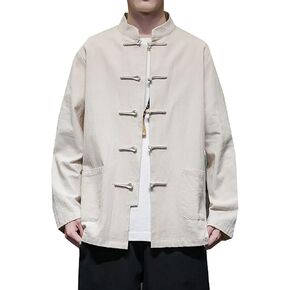 Tang Suit,Spring and Autumn Chinese Style Men's Clothing Retro Chinese Shirt Large Size Tang Suit Long-Sleeved(Gray-Blue)(5XL) in Kuwait
