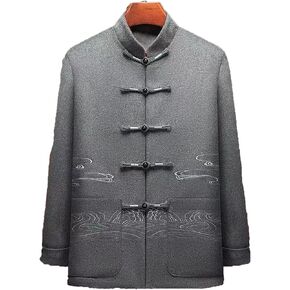Tang Suit Men Chinese Traditional Clothes Kung Fu Shirt Uniform Long Sleeved Coat Tops Autumn and Winter(Red)(3XL) in Kuwait