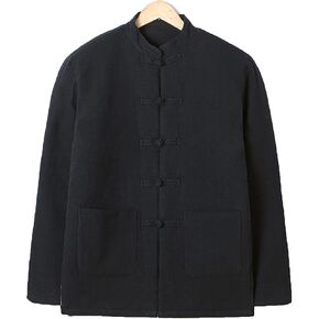 Winter Warm Tang Suit Men Kung Fu Uniform Jacket Long Sleeve,Winter Tang Suit Jacket for Men Retro Button Thickened Coat(Blue)(L) in Kuwait