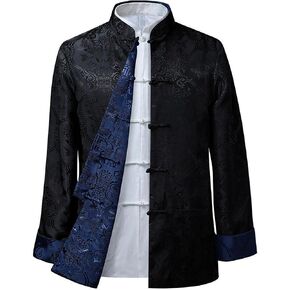 Kung Fu Tops Uniform Tang Men Martial Arts,Spring Autumn Tang Suit Jacket Men Casual Jacket Chinese Style Double-Sided Retro(Red and Blue)(XL) in Kuwait