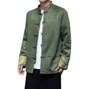 Autumn and Winter Tang Suit,Chinese Style Men Retro Embroidery Chinese Tang Suit Large Size Jacket for Men（Black,Green）(Black)(XL) in Kuwait