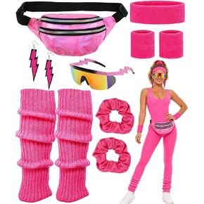 80s Outfit for Women - Workout Leg Warmers Scrunchies Glasses Fanny Pack Set for Cosplay Party Halloween Carnival in Saudi Arabia