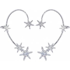 Rhinestone Golden Leaves Clip on Earrings for Women Ear Cuffs Non Piercing Fake Earrings Climber Wrap Around Earring Dainty Adjustable Ear Clip Jewelry for Women in Saudi Arabia