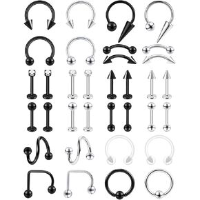 34Pcs 16G Lip Rings Stainless Steel Labret Jewelry Lip Barbell Spike Snake Bite Piercing Jewelry Horseshoe Septum Nose Ring Cartilage Tragus Helix Earrings Studs in Saudi Arabia