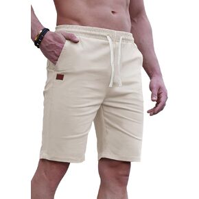 HUNGSON Mens Casual Shorts 9" Chino Cotton Shorts Summer Beach Drawstring Shorts with Pockets in Kuwait