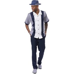 MONTIQUE Men's Walking Suit – Short Sleeve Button-Up Shirt & Relaxed-Fit Cuffed Pants - 2424 in Saudi Arabia