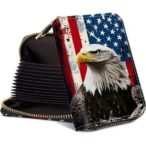 RFID Blocking Credit Card Holder – 12-Slot Leather Wallet,Slim Compact Design (3.1x4.3in),Lightweight & Secure Card Organizer for Women/Men,﻿Eagle American Flag in Saudi Arabia