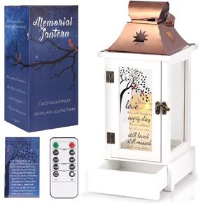 Loss of Mother Sympathy Gifts Memorial Lantern for Loved One, Bereavement Remembrance Lantern with LED Candle & Remote, Keepsake Drawer, Wooden Acrylic Sympathy Lantern for Funeral Remembrance in Kuwait