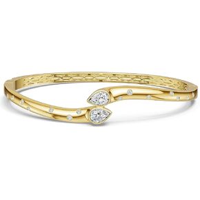 Gold Bracelets for Women - 14K Gold Plated Bangle Bracelet Non Tarnish Round Pear Cut Simulated Diamond Emerald Gemstones - Anniversary Birthday Graduation Gift for Wife Mom Daughter 6.5 Inch in Saudi Arabia