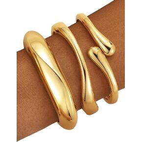 Chunky Gold Bangle Bracelets for Women – 14k Gold Plated Cuff Bangles, Stackable Bracelet Set, Wide Trendy Fashion Jewelry Gift in Saudi Arabia