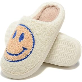 LIONPARK Retro Fuzzy Happy Face Slippers for Women Men Soft Fluffy Warm Non-Slip Happy Face Design Indoor Outdoor Anti-Skid Memory Foam Slides in Saudi Arabia
