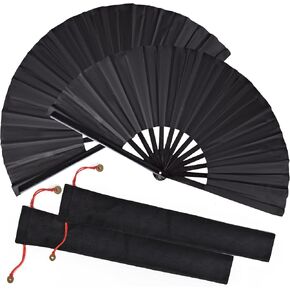 Folding Hand Fan with Bamboo for Women Men, Chinese Japanese Bamboo Fan Hand Fan for Festival, Dance, Gift, Performance, Decorations (Bamboo Fan Black 2p+case) in Kuwait