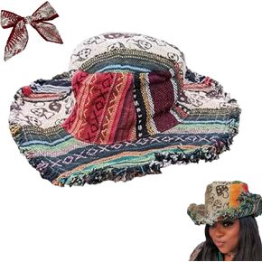 Frayed Patchwork Bucket Hat – Shapeable Brim One-of-a-Kind Style, Multicolor Mushroom Hemp Hat for Women Men in Saudi Arabia