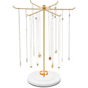 OAOLEER Necklace Holder Display, Rotating Jewelry Stand Gold Metal Necklace Organizer Hanging Jewelry Display for Vendors Bracelet Keychain Storage for Women,Girls in Kuwait
