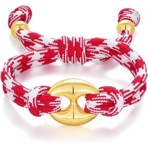 KELORIS PATH Adjustable Houndstooth Woven Rope Bracelet for Women, 14K Gold Plated Mariner Link Charm, Fits 7"-9" Wrist, Trendy Breathable Summer Sport Casual Jewelry Gift in Saudi Arabia