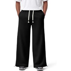 Men's Baggy Sweatpants Cotton Wide Leg Trousers Loose-Fit Slacks Drawstring Adjustable Bottom of Pants Gym in Saudi Arabia