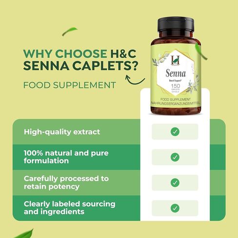 H&C Senna Tablet | Natural Stool Softner Supplement for Women & Men | for Acute and Short-Term Constipation | for Smooth Move of Stool |150 Counts in Saudi Arabia
