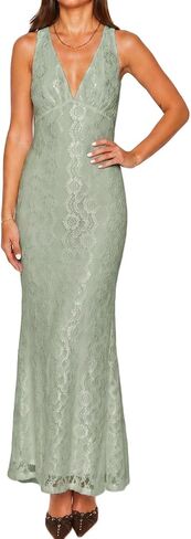 Elegant Lace Floral V Neck Backless Bodycon Dresses for Women Sexy Cut Out Low Back Sleeveless Maxi Dress Wedding Guest in Saudi Arabia