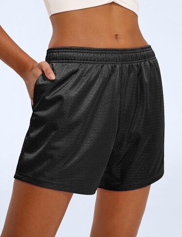 Ouber Athletic Mesh Shorts for Women Gym Lifting Shorts Lightweight Loose Fit Workout Running Shorts Black, L in Kuwait