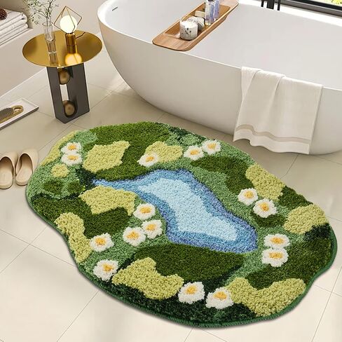Sisher Moss Bath Mat,Cute Green Bathroom Rug Thick Bathroom Rugs Runner Rug Long Absorbent Non Slip Microfiber Rugs for Shower Floor, Sink, Bedroom, Home Accessories Decor, Moss Green 31"×21" in Saudi Arabia