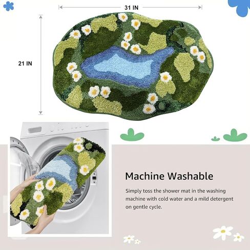 Sisher Moss Bath Mat,Cute Green Bathroom Rug Thick Bathroom Rugs Runner Rug Long Absorbent Non Slip Microfiber Rugs for Shower Floor, Sink, Bedroom, Home Accessories Decor, Moss Green 31"×21" in Saudi Arabia
