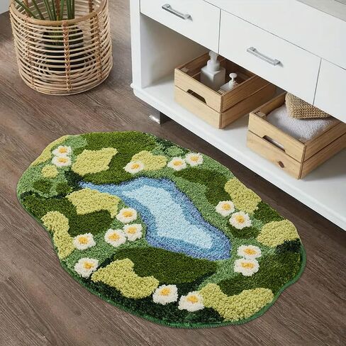 Sisher Moss Bath Mat,Cute Green Bathroom Rug Thick Bathroom Rugs Runner Rug Long Absorbent Non Slip Microfiber Rugs for Shower Floor, Sink, Bedroom, Home Accessories Decor, Moss Green 31"×21" in Saudi Arabia