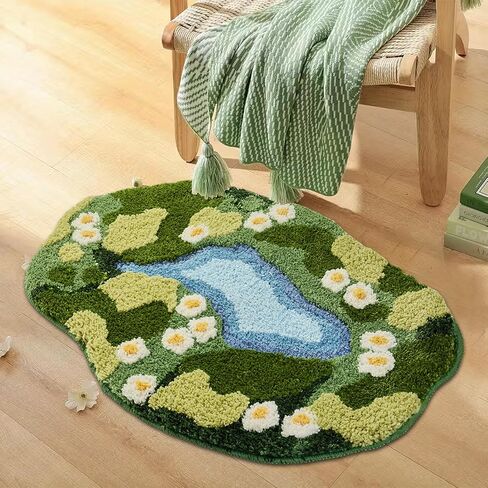 Sisher Moss Bath Mat,Cute Green Bathroom Rug Thick Bathroom Rugs Runner Rug Long Absorbent Non Slip Microfiber Rugs for Shower Floor, Sink, Bedroom, Home Accessories Decor, Moss Green 31"×21" in Saudi Arabia