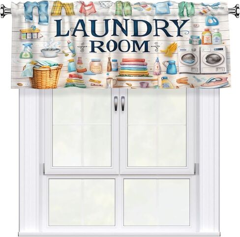 Laundry Room Valance Curtain for Kitchen Window Light Filtering Rod Pocket Small Short Valances for Living Room Bathroom 1 Panel 52x18 Inch in Saudi Arabia