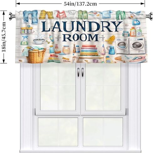 Laundry Room Valance Curtain for Kitchen Window Light Filtering Rod Pocket Small Short Valances for Living Room Bathroom 1 Panel 52x18 Inch in Saudi Arabia