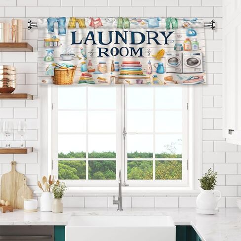 Laundry Room Valance Curtain for Kitchen Window Light Filtering Rod Pocket Small Short Valances for Living Room Bathroom 1 Panel 52x18 Inch in Saudi Arabia