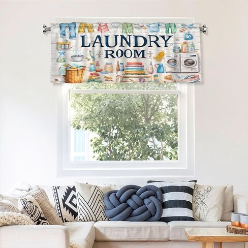 Laundry Room Valance Curtain for Kitchen Window Light Filtering Rod Pocket Small Short Valances for Living Room Bathroom 1 Panel 52x18 Inch in Saudi Arabia