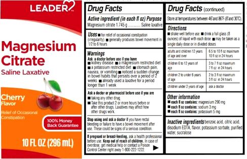 Leader Magnesium Citrate Saline Laxative, Sugar-Free, Cherry Flavor, 10 FL OZ in Kuwait