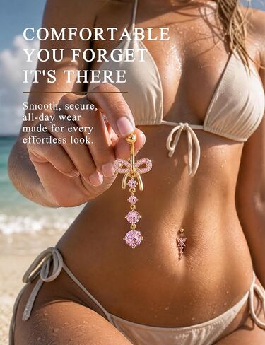 Subiceto Belly Button Ring for Women 14G Surgical Steel Dangling Belly Button Rings Non Tarnish Navel Piercing Jewelry Set with Pink Cubic Zirconia Heart Butterfly Flower Body Jewelry in Saudi Arabia