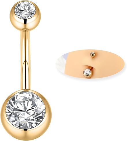Belly Button Ring G23 Titanium Belly Rings Internally Threaded 14G Belly Button Piercing Hypoallergenic Round CZ Navel Piercing Jewelry for Women Men in Kuwait