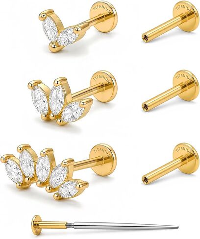 YACHY G23 Titanium Flat Back Stud Earrings, Internally Threaded Screw-On Hypoallergenic Body Piercing Jewelry for Everyday Wear, Tragus Helix Conch Monroe Medusa Lip, 18G 6mm 8mm in Saudi Arabia