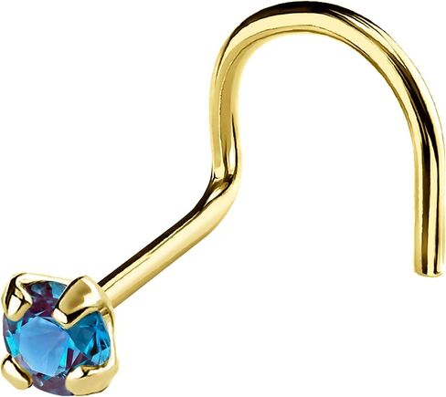 Solid 14K Gold Nose Screw Stud Lab-Alexandrite 22G Cork-screw Nose Stud - 14K White Gold / 14K Yellow Gold June Birthstone Nose Ring Stud in Kuwait