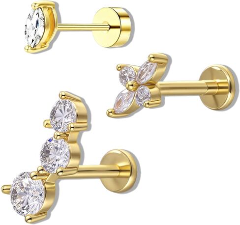 3 PCS Golden Flat Back Earrings, Golden Cartilage Earrings for Women, Lip Helix Piercing Jewelry, Conch Piercing Jewelry Helix Earringss Flatback Earringss for Men in Saudi Arabia